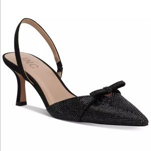 INC international concepts womens gelsey slingback kitten-heel black pumps